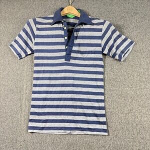Vintage 80s Preppy On Course Mens Blue Striped Polo Shirt Size Small
